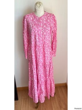 Pink City Prints Pink White Print Maxi Dress Small